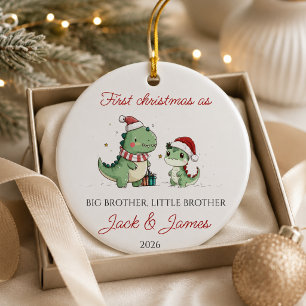 Big & little brother christmas dinosaur ceramic ornament