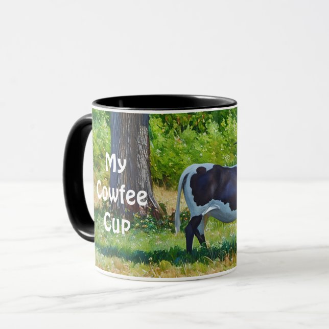 Big Longhorn Cow Fun Pun Art Coffee Cup Mug (Front Left)
