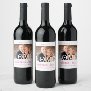 Big LOVE Letters Modern Your Photo Pink Script Wine Label
