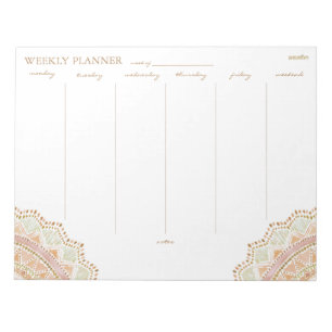 BIG LOVE Pretty Gold Boho Mandala Weekly Planner Notepad