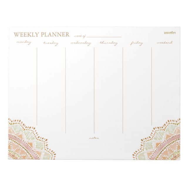 BIG LOVE Pretty Gold Boho Mandala Weekly Planner Notepad (Front)