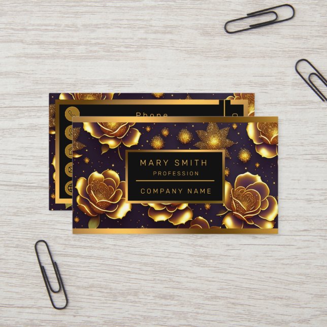 Big Luxury Gold Rose Modern Collection Business Card (Front/Back In Situ)
