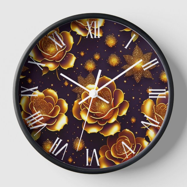 Big Luxury Gold Rose Modern Collection Clock (Front)