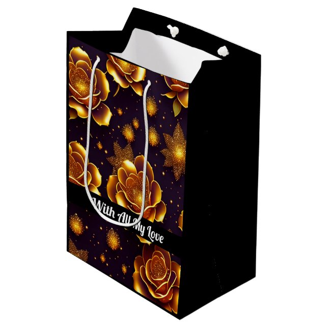 Big Luxury Gold Rose Modern Collection Medium Gift Bag (Front Angled)