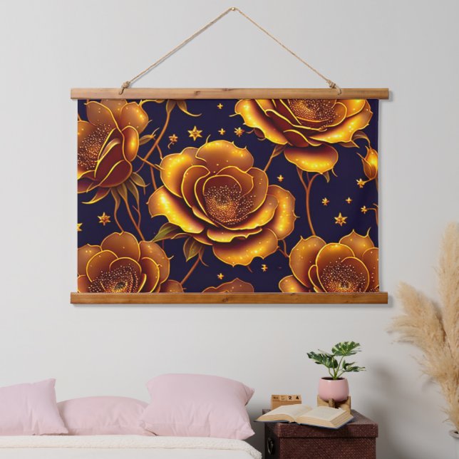 Big Luxury Gold Trendy Rose Collection Hanging Tapestry (Bedroom)