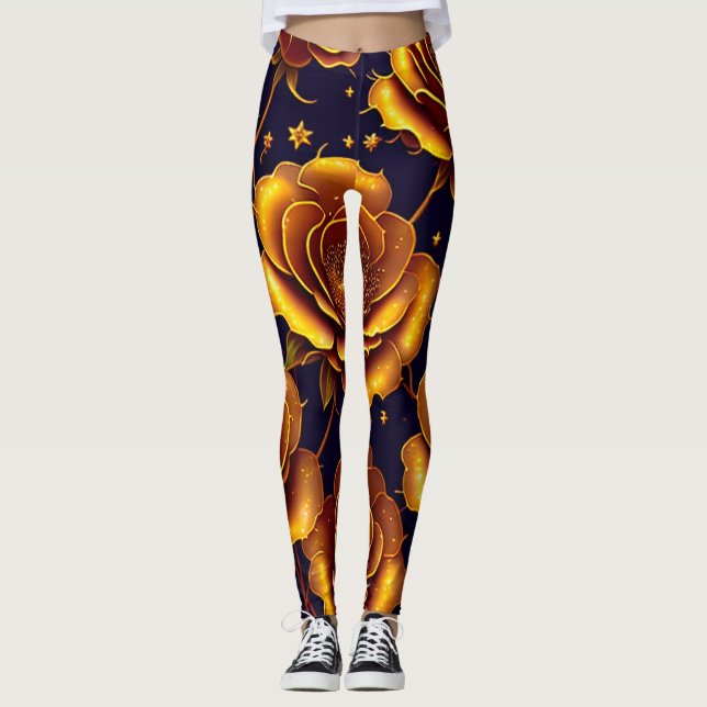 Big Luxury Gold Trendy Rose Collection Leggings (Front)