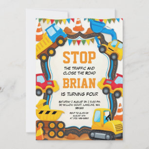 big machine construction birthday invitations