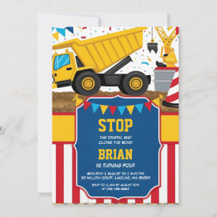 big machine construction birthday invitations