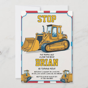 big machine construction birthday invitations