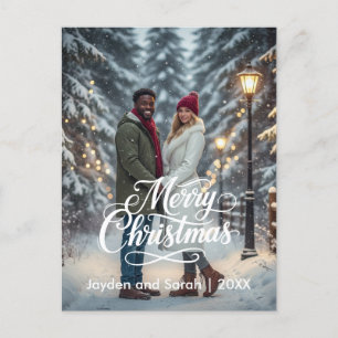 Big Merry Christmas Couples Photo Front Holiday Postcard