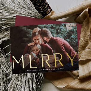 Big Merry   Full Photo Christmas Foil Holiday Card