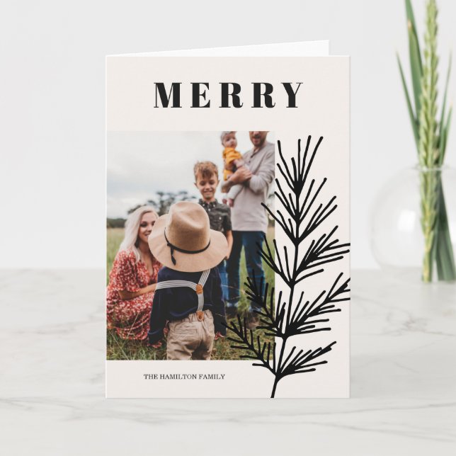 Big Merry & Leaves Holiday Card (Front)