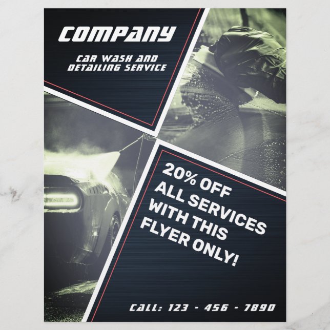 Big modern geometric car wash and detail flyer (Front)