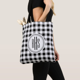 Big Monogram on Buffalo Check Shoulder Tote Bag