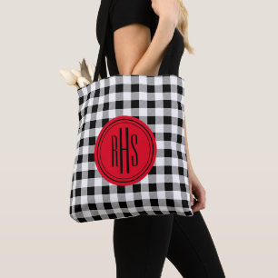 Big Monogram on Buffalo Check Shoulder Tote Bag