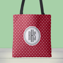 Big Monogram on Red White Swiss Dots Shoulder Tote