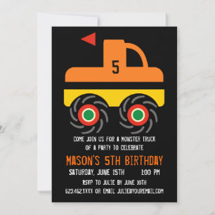 Big Monster Truck Birthday Party Invitations