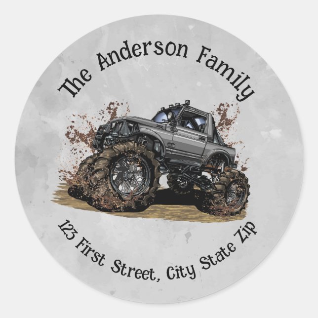 Big Monster truck Off Road Adventure Mud Bogging Classic Round Sticker (Front)
