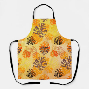 Big Monstera Leaves in Brown and Gold Apron