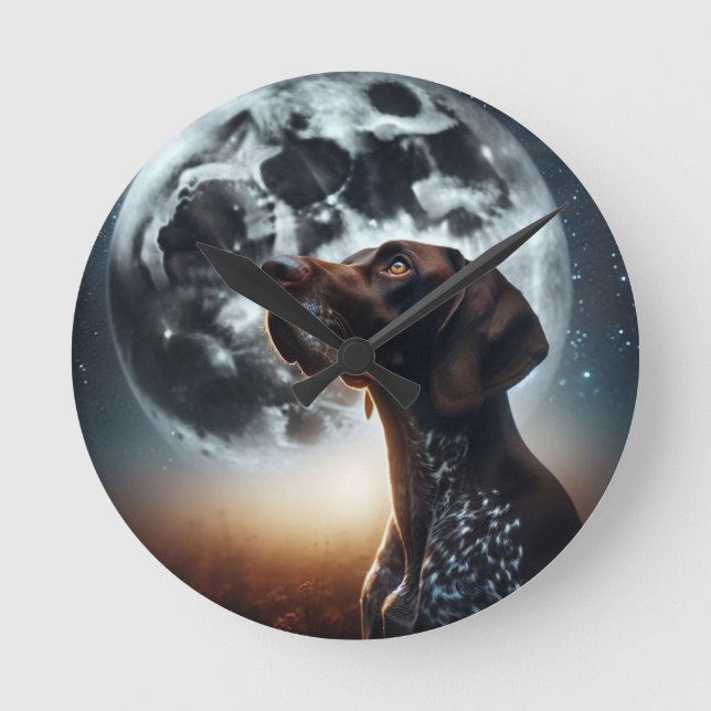 Big Moon Nighttime Sky GSP Dog Colourful Round Clock (Front)
