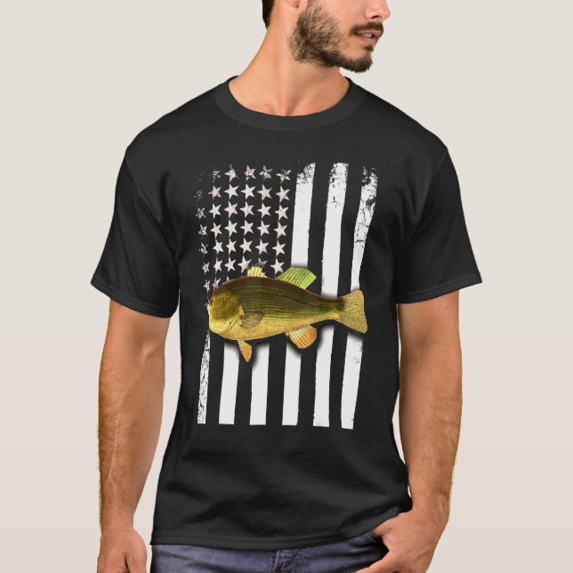 Big Mouth Bass American Flag USA Large Mouth Bass  T-Shirt (Front)