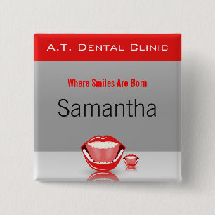 Big Mouth Dental Dentist Name Tags Square Buttons