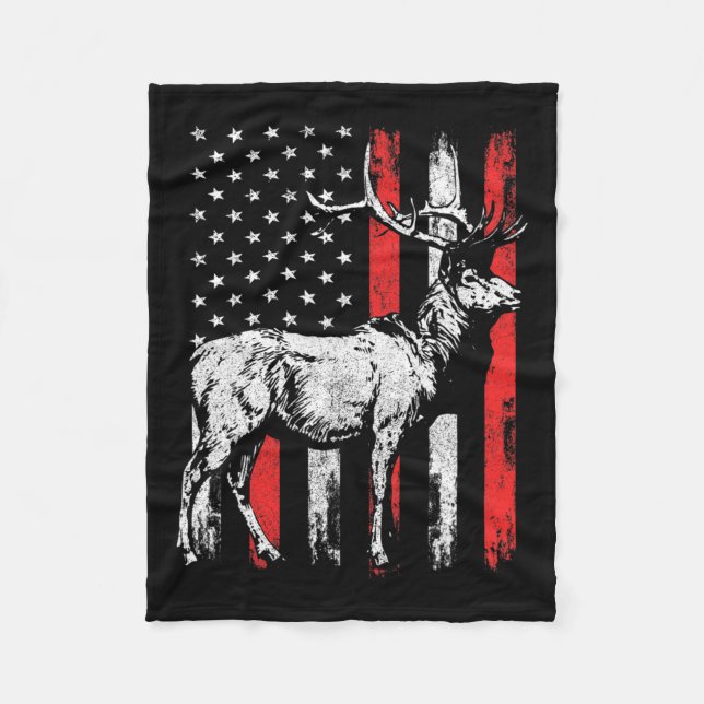 Big Mule Deer Hunter American Flag Shirts  Fleece Blanket (Front)