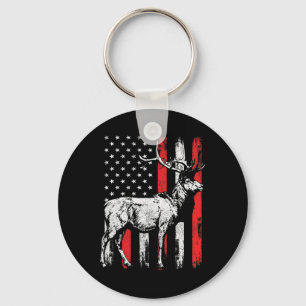 Big Mule Deer Hunter American Flag Shirts  Key Ring