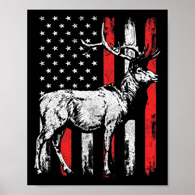 Big Mule Deer Hunter American Flag Shirts  Poster (Front)