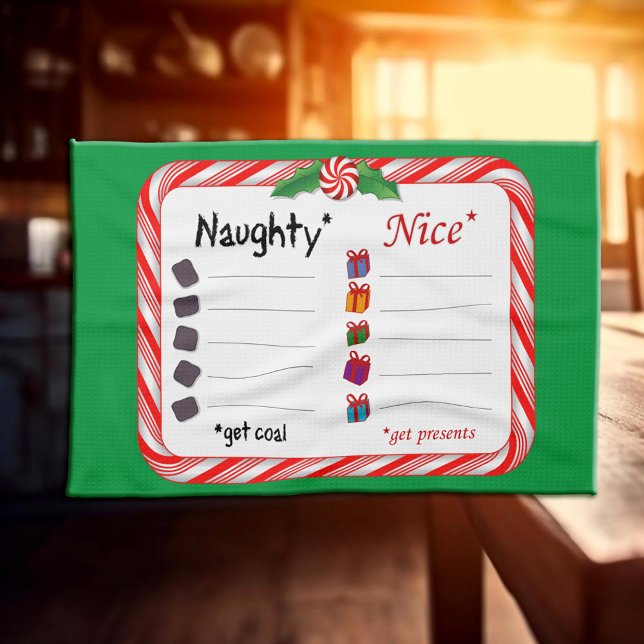 Big Naughty or Nice  Tea Towel (Get your kitchen ready for the holidays with our Peppermint Candy Kitchen Towel!)