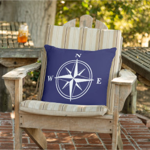 Big nautical compass star navy blue cushion