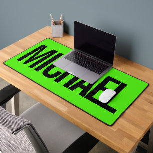 Big neon green mouse pad with custom name