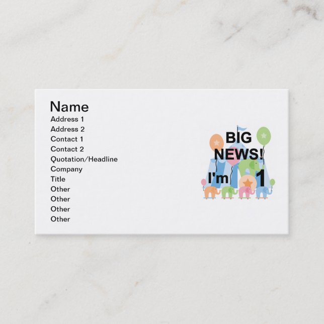 Big News Circus 1st Birthday T-shirts and Gifts Business Card (Front)