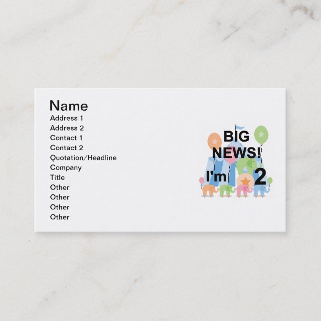 Big News Circus 2nd Birthday T-shirts and Gifts Business Card (Front)