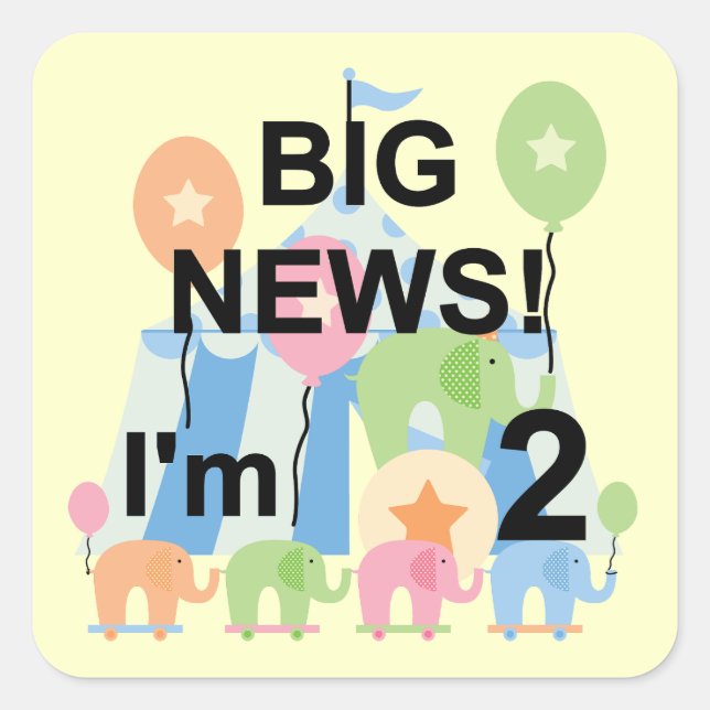 Big News Circus 2nd Birthday T-shirts and Gifts Square Sticker (Front)