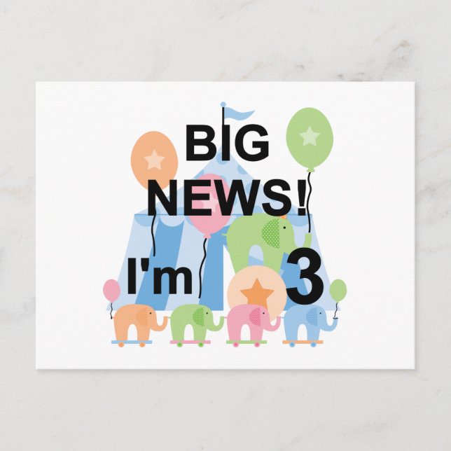 Big News Circus 3rd Birthday Tshirts and Gifts Postcard (Front)