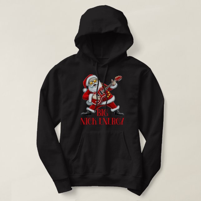 Big Nick Energy Funny Christmas Santa Guitarist  Hoodie (Design Front)