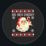 Big Nick Energy Funny Santa Ugly Christmas Sweater Classic Round Sticker<br><div class="desc">Big Nick Energy Funny Santa Ugly Christmas Sweater</div>