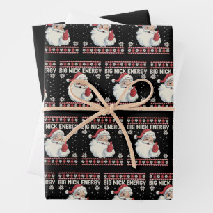 Big Nick Energy Santa Ugly Christmas Sweater Wrapping Paper Sheet