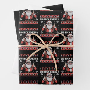 Big Nick Energy Santa Ugly Christmas Sweater Wrapping Paper Sheet
