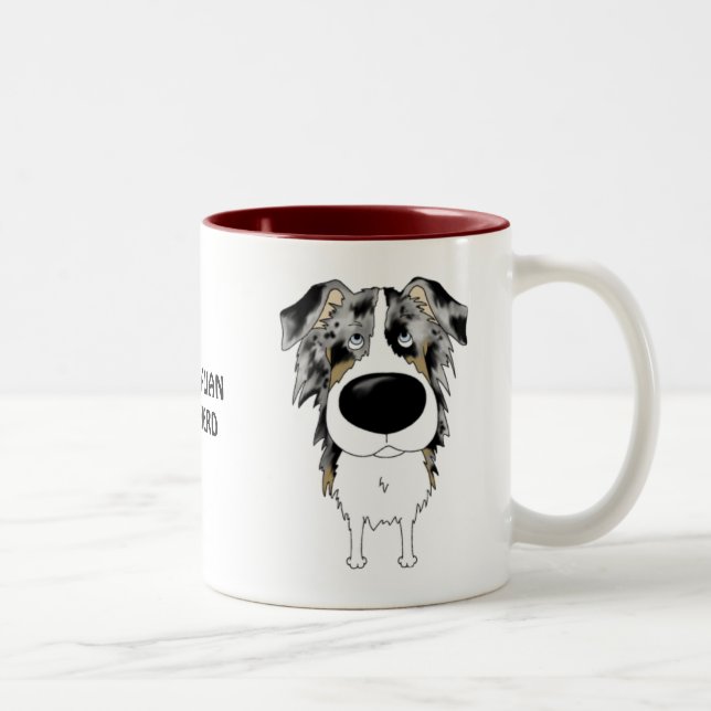 Big Nose Australian Shepherd Two-Tone Coffee Mug (Right)