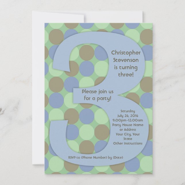 Big Number 3 3rd Boy's Birthday Party Invitation (Front)