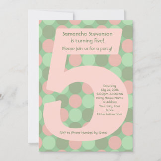 Big Number 5 Girl's 5th Birthday Party Invitation
