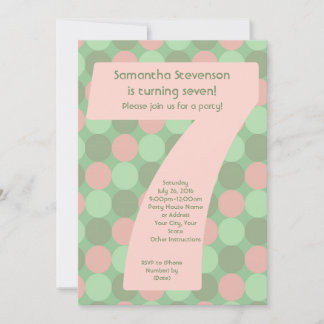 Big Number 7 Girl's 7th Birthday Party Invitation