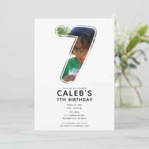 Big Number 7 SEVEN Photo 7th Birthday Party Invitation