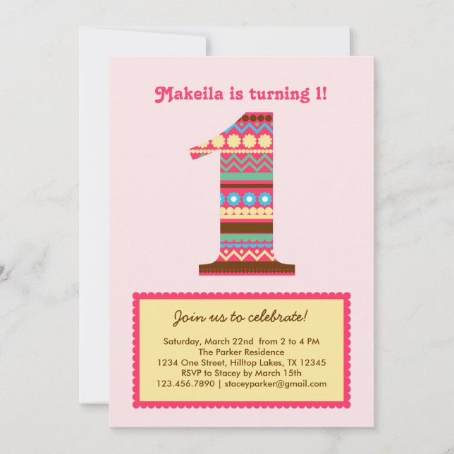 Big Number One Birthday Invitation (Front)