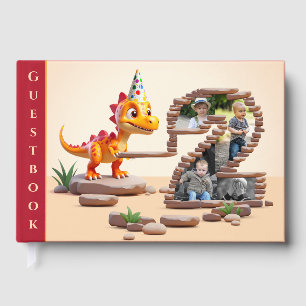 Big Number Photo 2nd Birthday   Little Dino Dragon Guest Book
