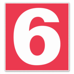 Big Number Six in Red and White on a