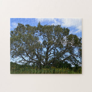 Big Oak Tree in a Meadow and Sunflowers Puzzle
