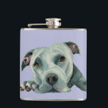 Big Ol' Head - Pit Bull Dog Watercolor Painting Hip Flask<br><div class="desc">This is a watercolor painting of a grey pit bull dog laying down on the floor. She’s looking up and her face is squished on the floor. Pit bulls tend to have larger head and I think they are adorable for that!</div>